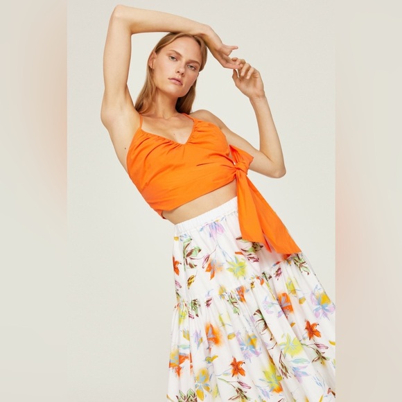 Tanya Taylor Lara White Floral Multicolor Cotton Tiered A-line Midi Skirt EUC XL - Picture 4 of 12